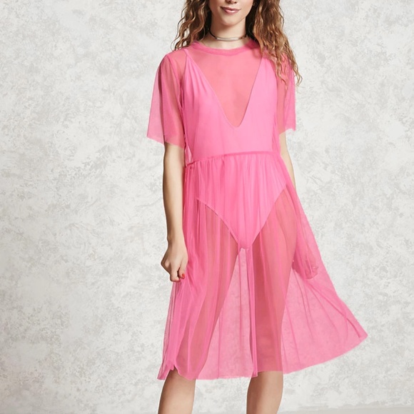 Forever 21 Dresses & Skirts - Sheer Hot Pink Mesh Slouchy Dress